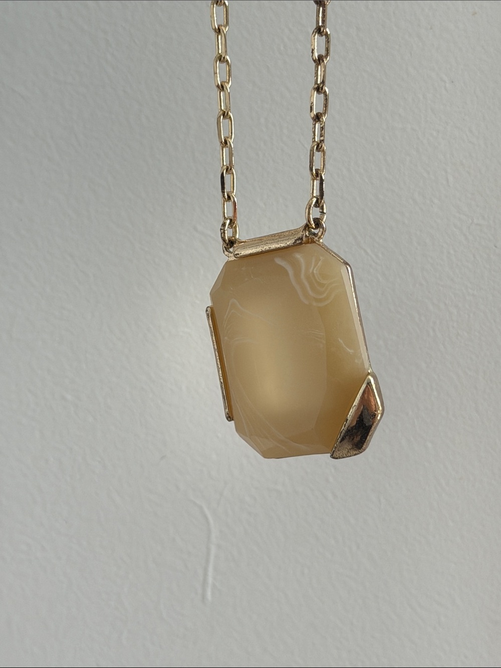 Gold-Tone Necklace with Cream Faceted Stone Pendant -Vintage Jewelry